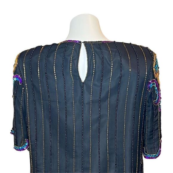 Vintage 80’s black silk sequin and bead evening blouse - Picture 11 of 16